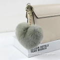 10CM Cute Fluffy Heart Keychains Women's Pom Poms Faux Rex Rabbit Fur Key Chains Girl Bag Hang Car Key Ring Jewelry Accessories